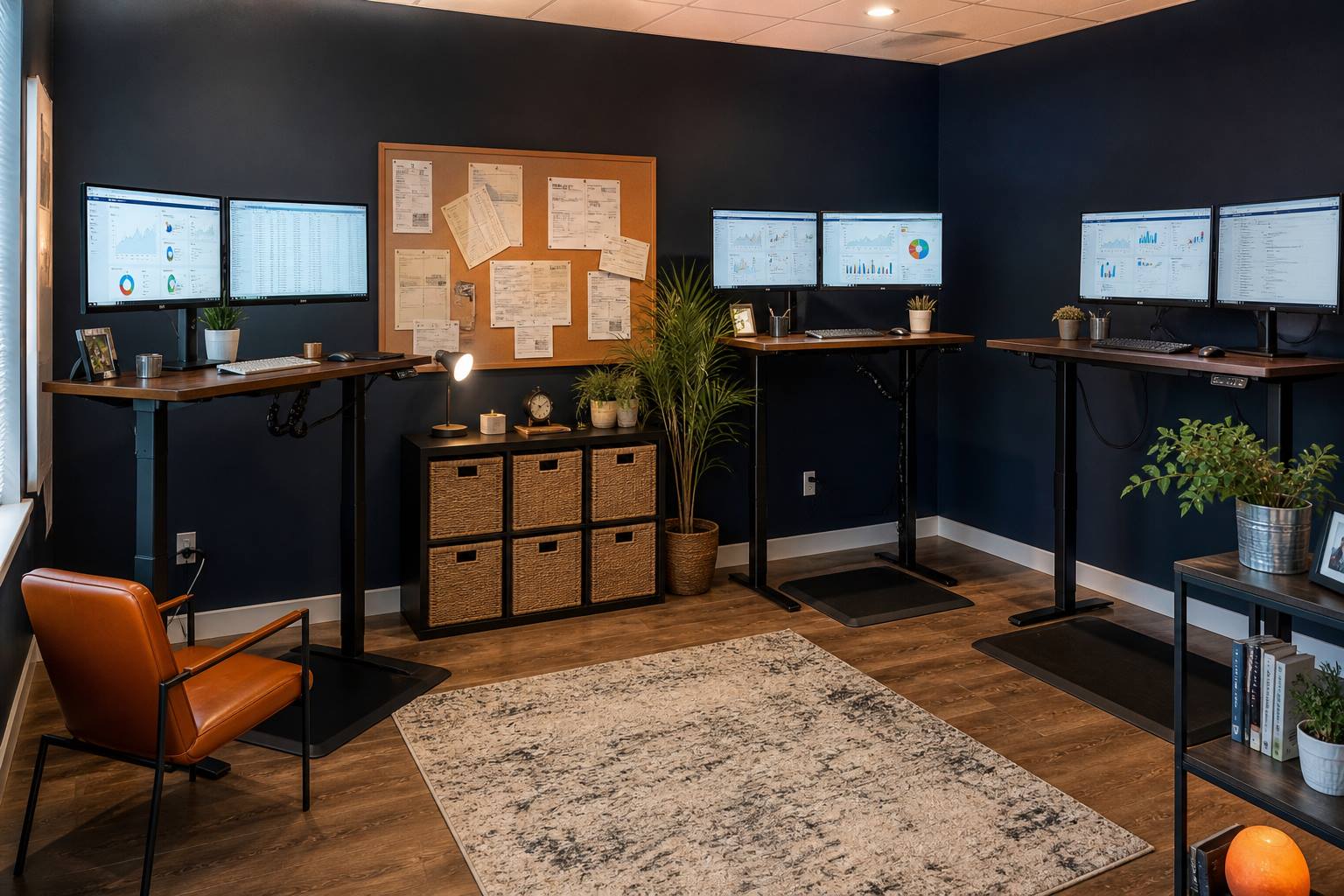 RankSupply team workspace photo: operations office with desks, dual monitors, and vetting workstations